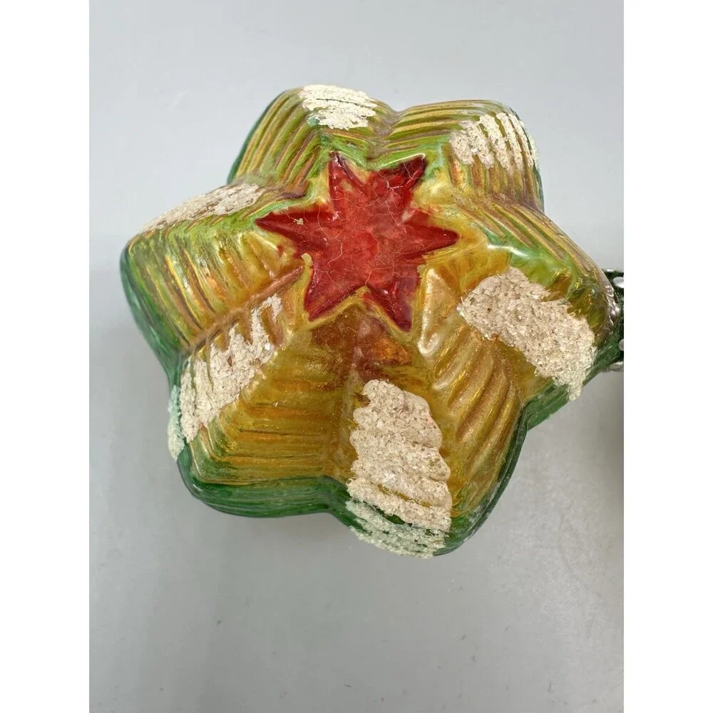 VTG West Germany Blown Glass Christmas Ornament Snowflake Star Mica Ribbed Set